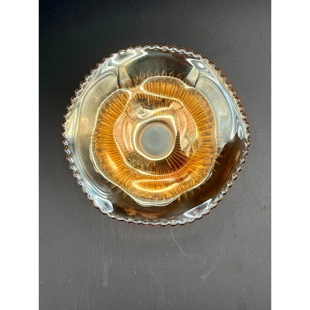 Vintage Imperial Marigold Carnival‎ Glass  Iridescent Ribbed Footed Bowl